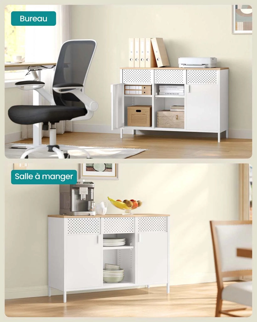 Mobile contenitore in metallo credenza a due ante credenza con chiusura magnetica ripiani regolabili struttura in acciaio bianco 12_0007934