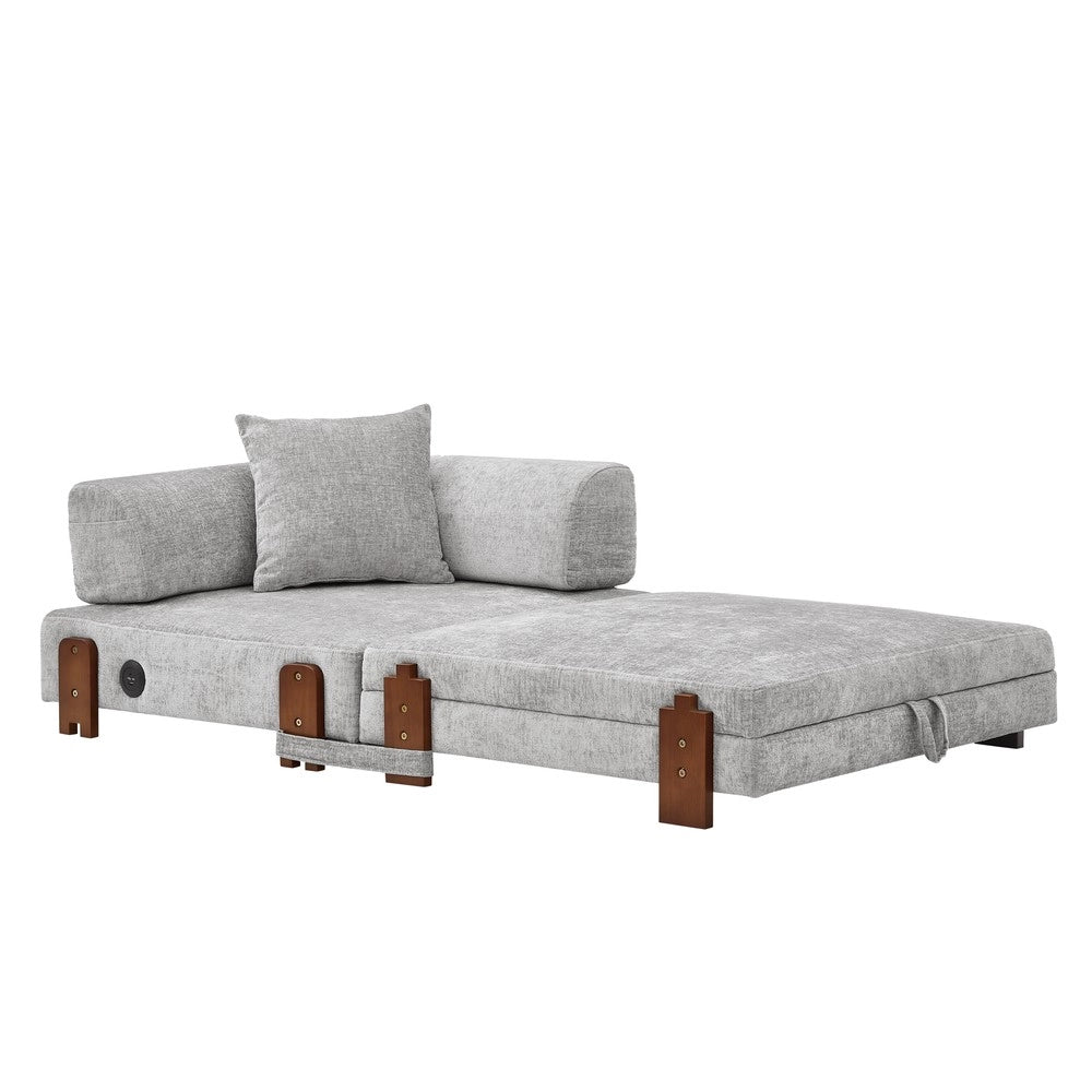 Divano Letto Pieghevole con Contenitore, USB e Braccioli ¨C Xylo ¨C Grigio Chiaro