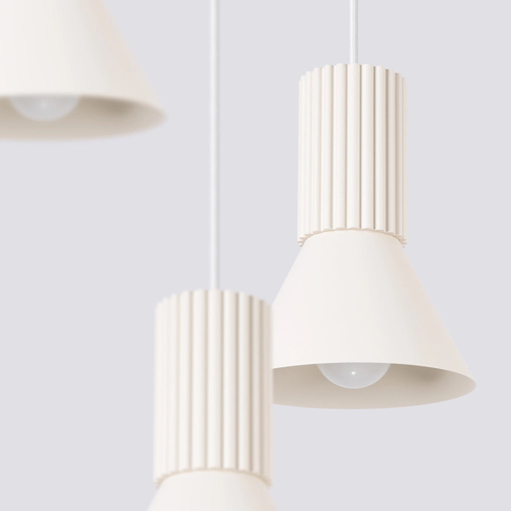 Lampada sospensione moderna beige 3 coni rigati E14