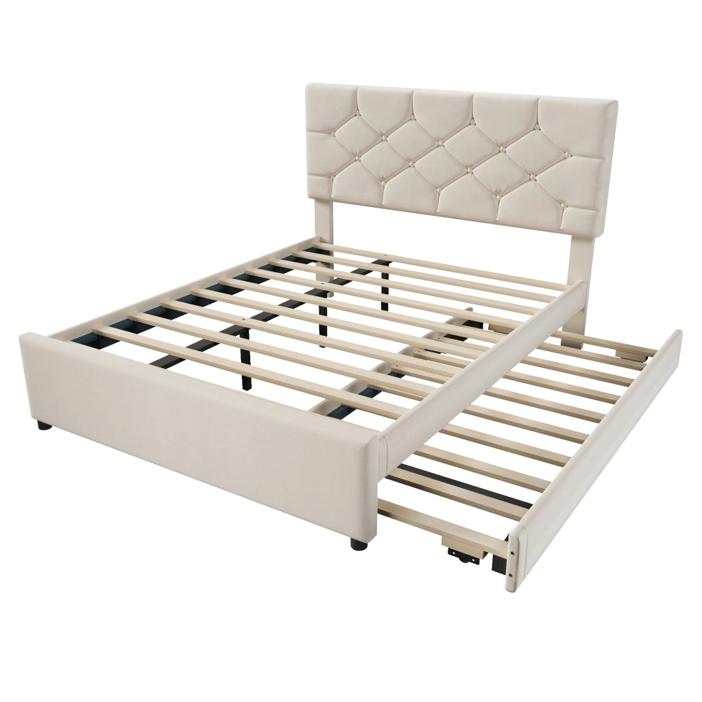 LETTO 140x200 cm Beige in velluto con letto estraibile e rete a doghe