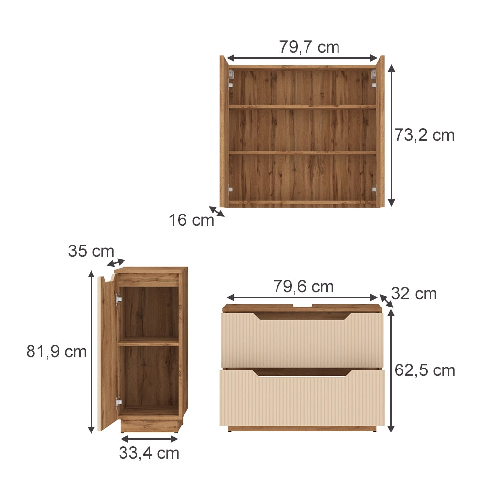 Vicco Set di mobili da bagno Rovere/cashmere a righe 3 parti