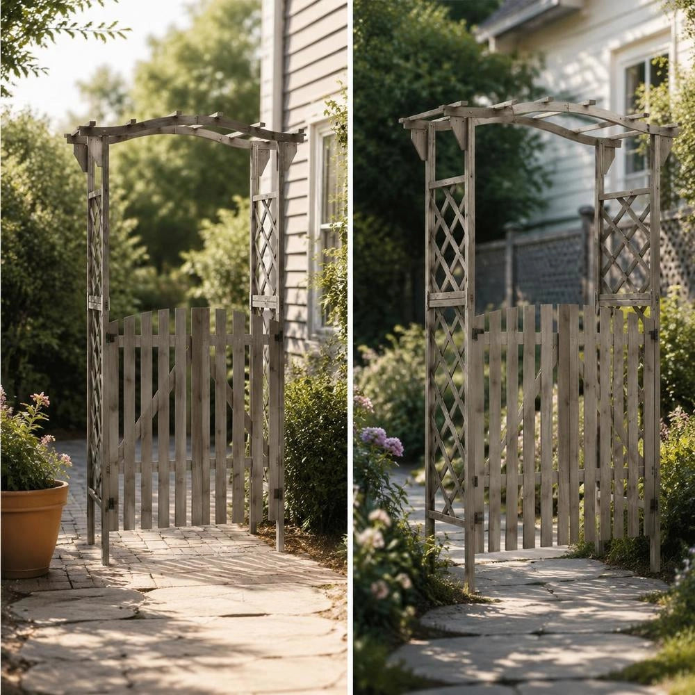 Pergola With Gate 116x40x204 Cm Grey Solid Fir Wood