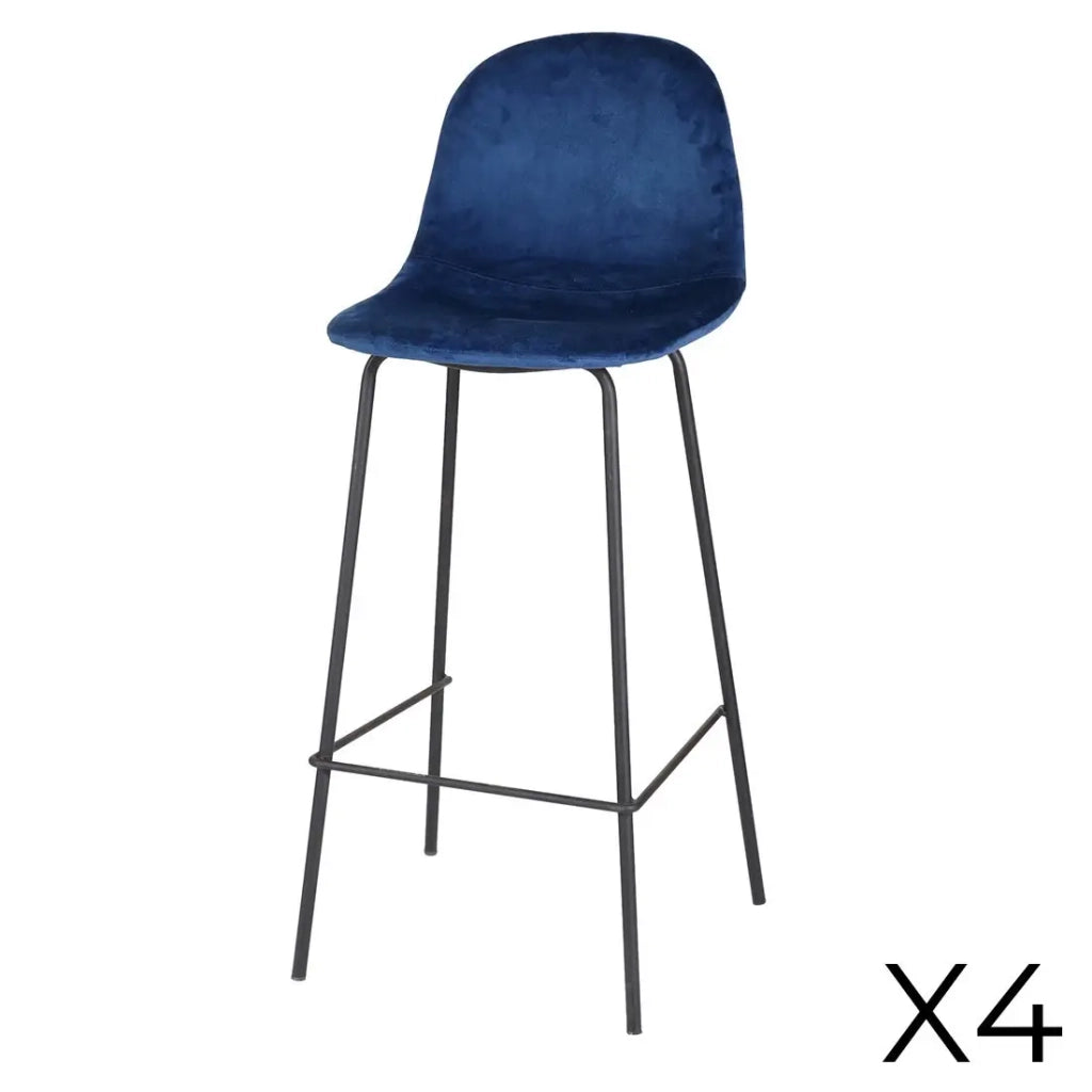 Set di 4 sgabelli da bar con schienale in velluto blu e struttura in metallo collezione LALY - Stile industriale
