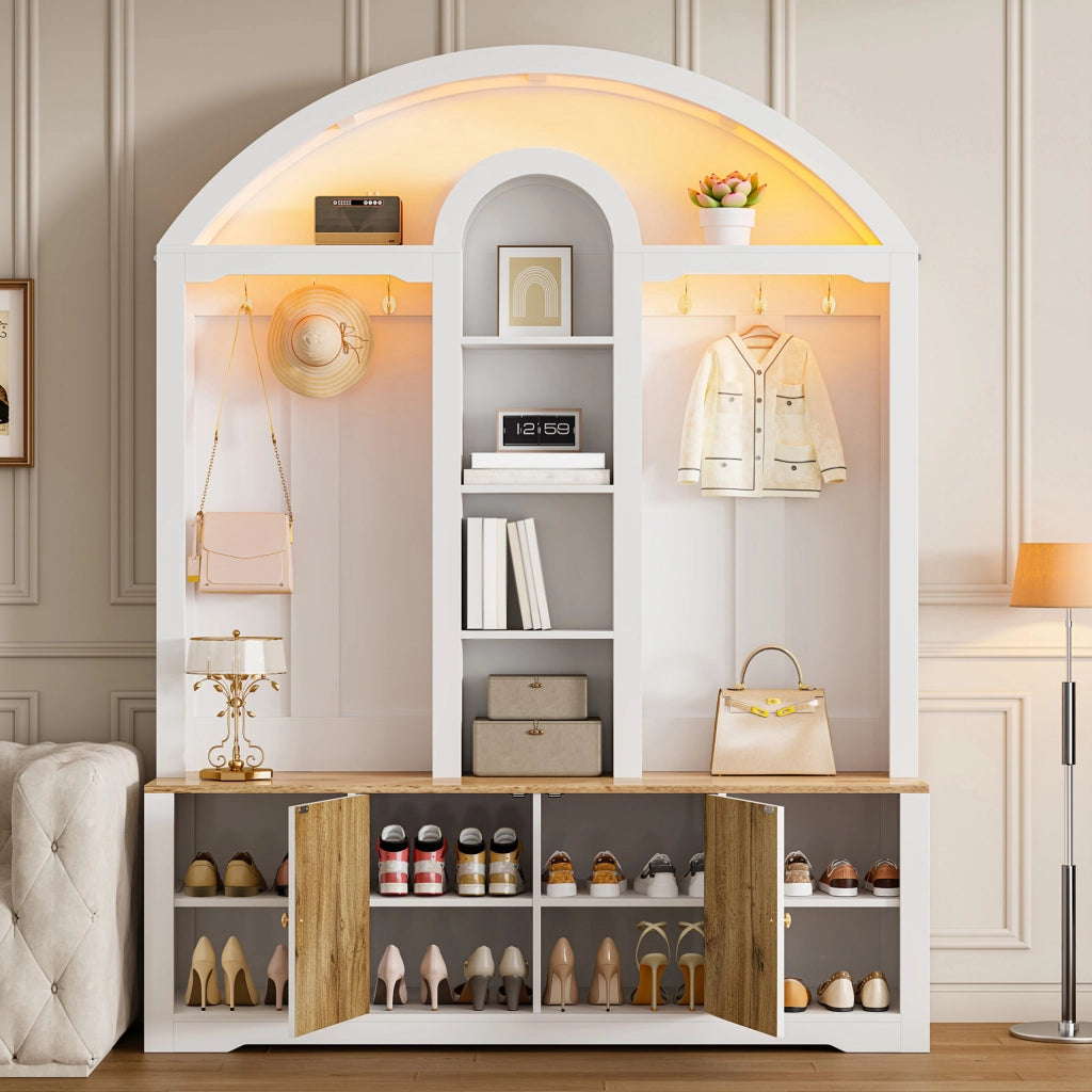 Armadio guardaroba ingresso 150x40x195 cm bianco in MDF, ganci e ripiani