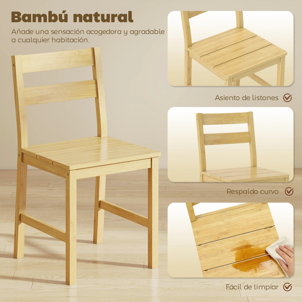 Set 2 Sedie da Pranzo in Bamb¨´ ¨C Xylo ¨C Schienale Curvato Seduta a Listelli Naturale