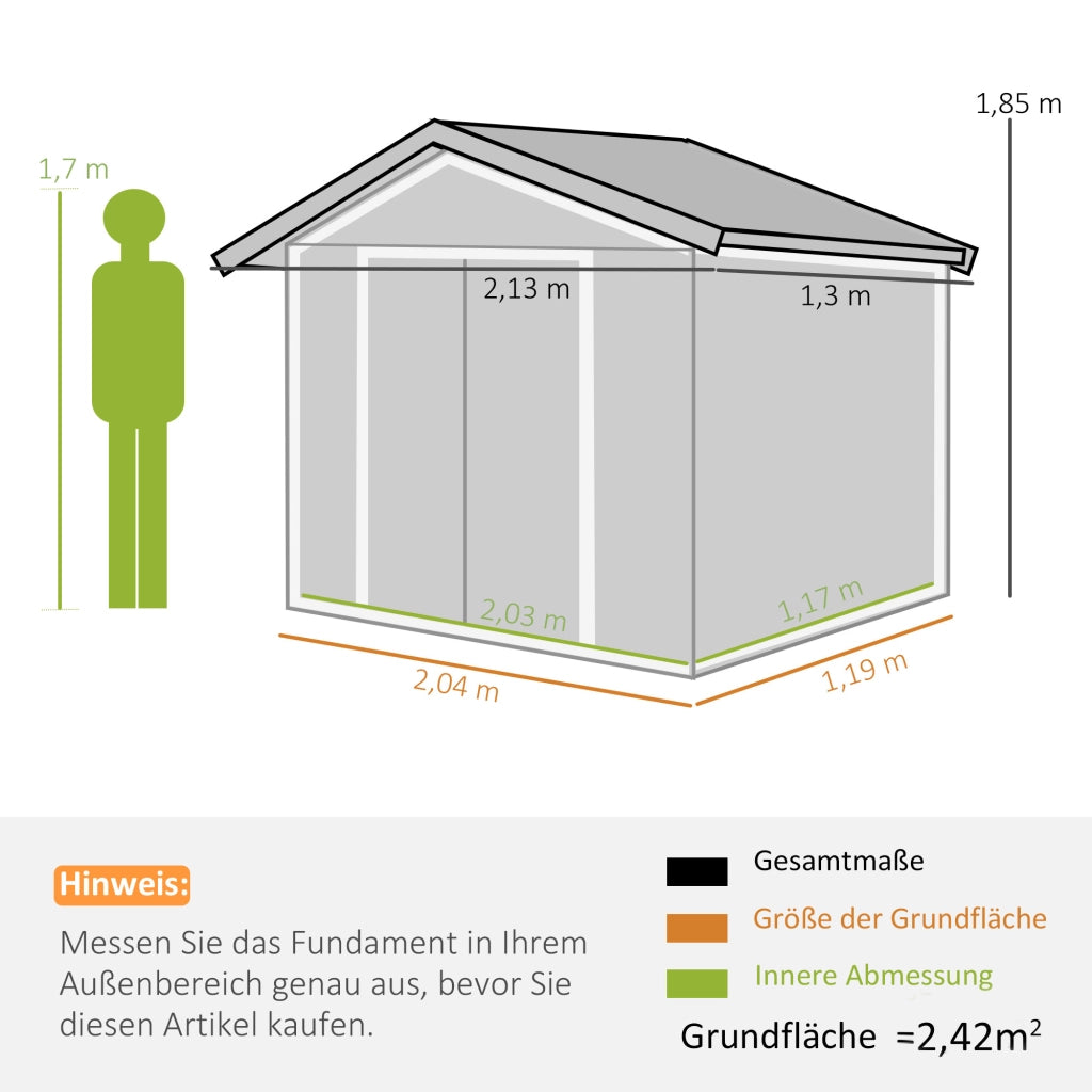 Casetta da giardino con porte scorrevoli ¨C Xylo ¨C metallo grigio 213x130x185cm