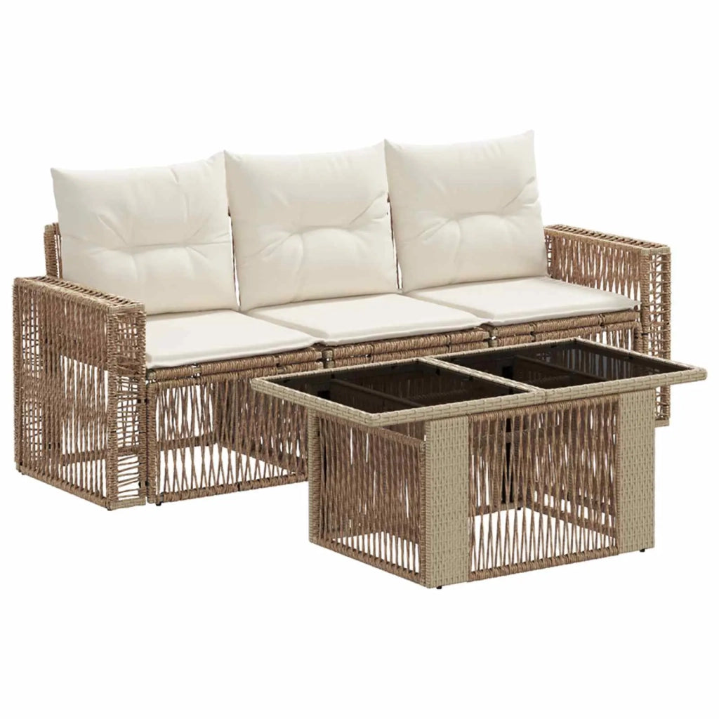 Set Divano da Giardino 4 pz Beige e Bianco Crema polyrattan 3436740