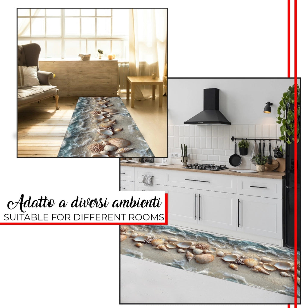Tappeto Cucina Pvc 51x400 cm Morbido Passatoia Antimacchia Gomma Antiscivolo Flessibile Spiaggia