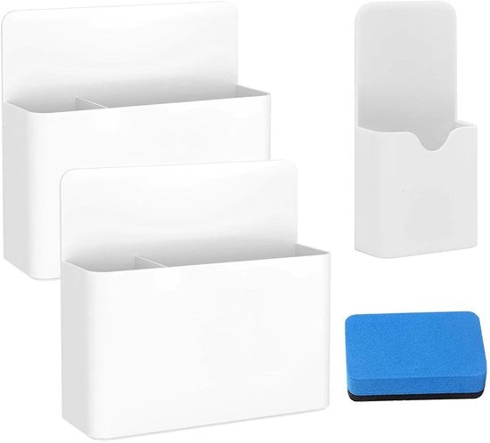 3-pack di appoggiastick magnetici, appoggiastick magnetici con pennello di whiteboard, appoggiastick per marker, appoggiastick magnetici per scuola, ufficio, casa, whiteboard, frigorifero (bianco)
