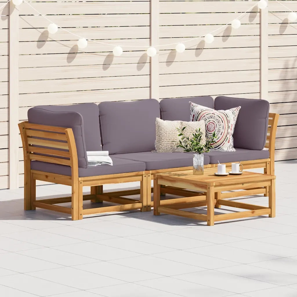 Set Mobili da Giardino 3pz con Cuscini Legno Massello di Acacia