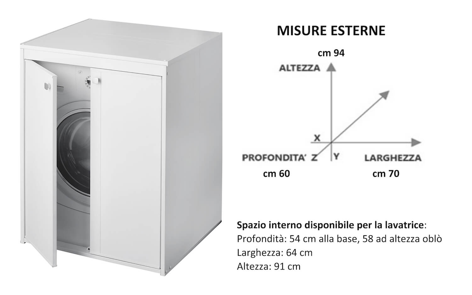 Coprilavatrice da Esterno in PVC 70x60x94cm 2 Ante Forlani Laundry Bianco