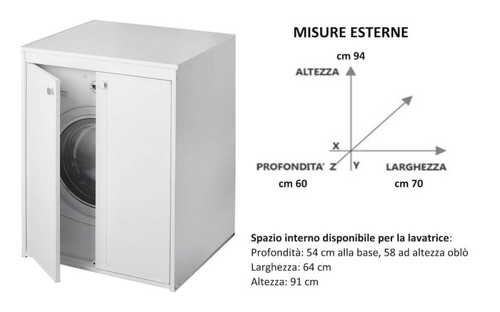 Coprilavatrice da Esterno in PVC 70x60x94cm 2 Ante Forlani Laundry Bianco