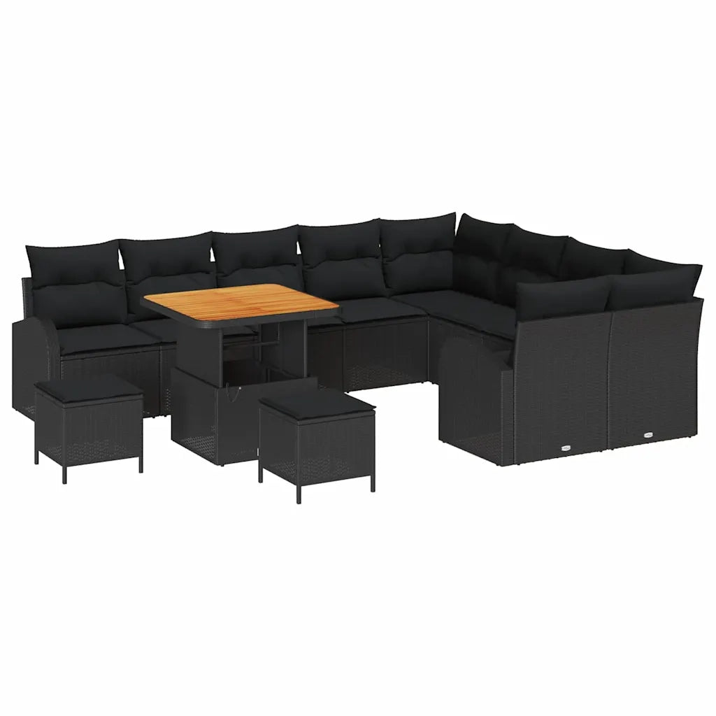 Set Divano da Giardino con cuscino 12 pcs Nero 3364379