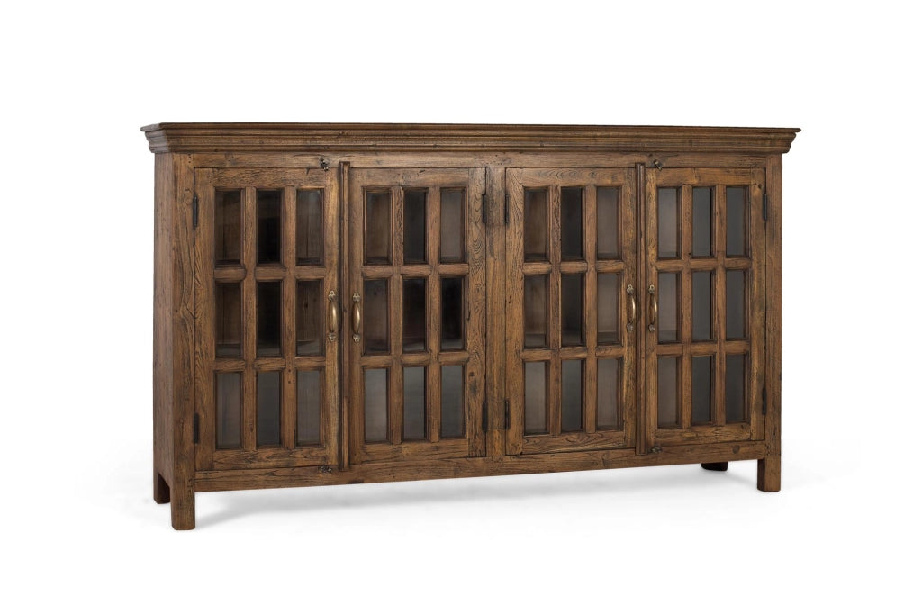 Credenza intagliata a mano in legno di teak riciclato
