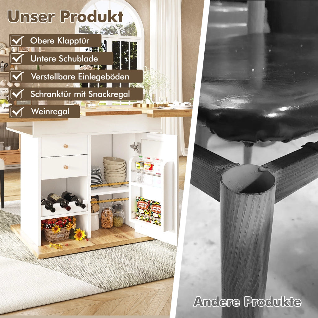 TAVOLO Allungabile 110-140x80 cm MDF Bianco/Naturale