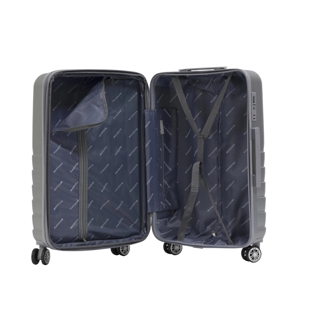 Trolley valigia in ABS rigido espandibile, 4 doppie ruote silver 40x20x55cm Natan