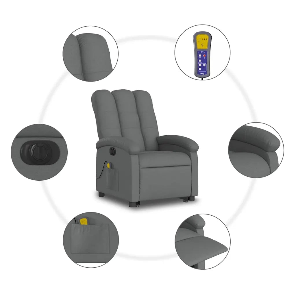 Poltrona Alzapersona Massaggi Elettrica Grigio Scuro Tessuto 3204129