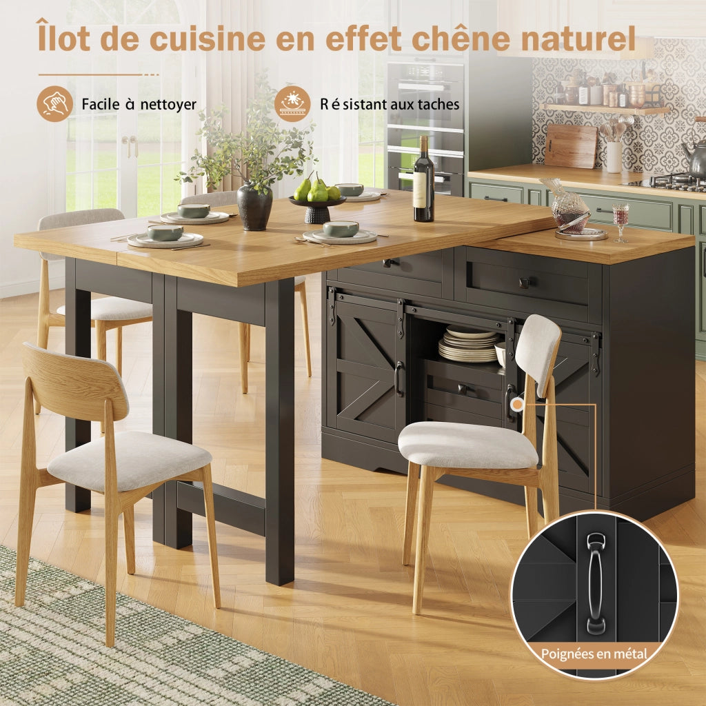 Tavolo da pranzo multifunzione con mobile laterale; ante scorrevoli; pannelli girevoli a 360°; nero; 120 × 40 × 72 cm