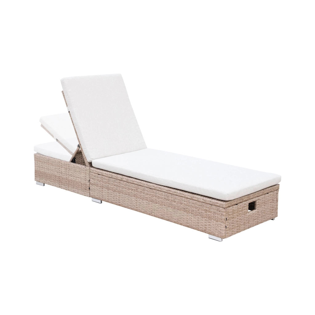 Set 2 lettini prendisole in resina intrecciata di poliestere, beige