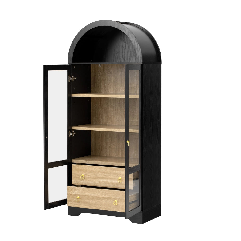 Credenza alta 76.2x40.1x180 cm con ripiani regolabili in MDF e vetro nero