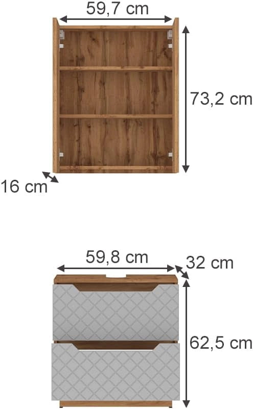 Set di mobili da bagno Lotta, Grigio, 59.8 cm, composto da specchio da bagno e mobile sottolavabo