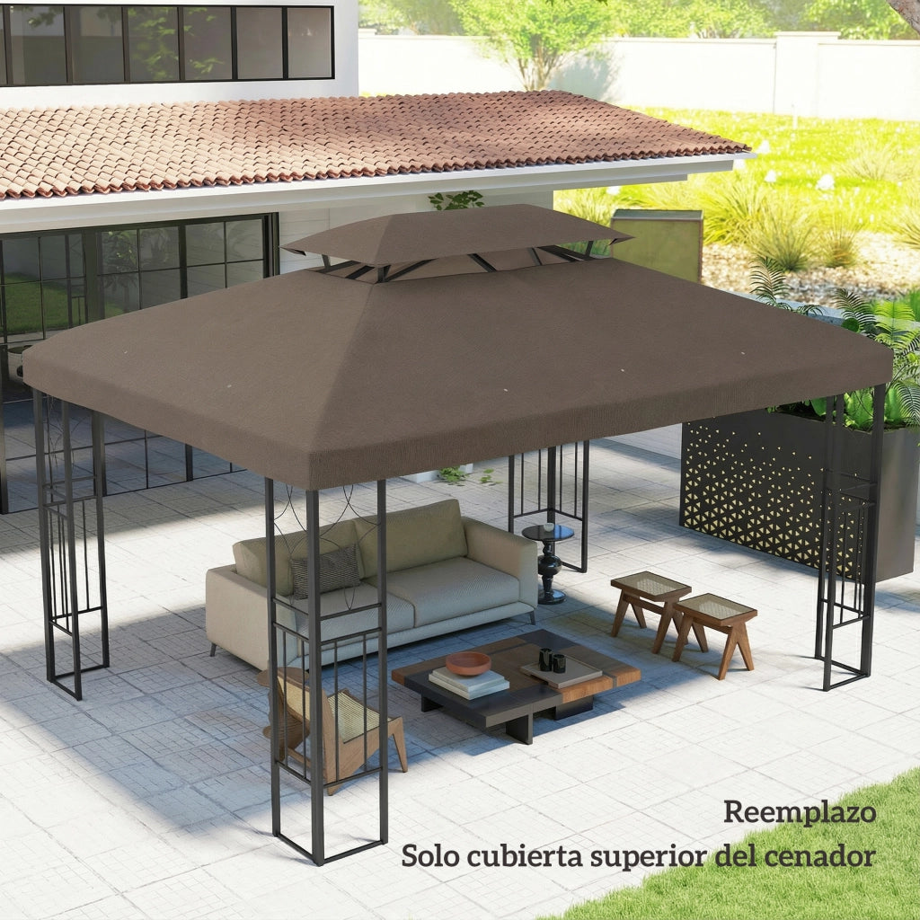 Toldo da Giardino 4x3 m ¨C zephmum ¨C Marrone, Protezione UV, Doppio Tetto