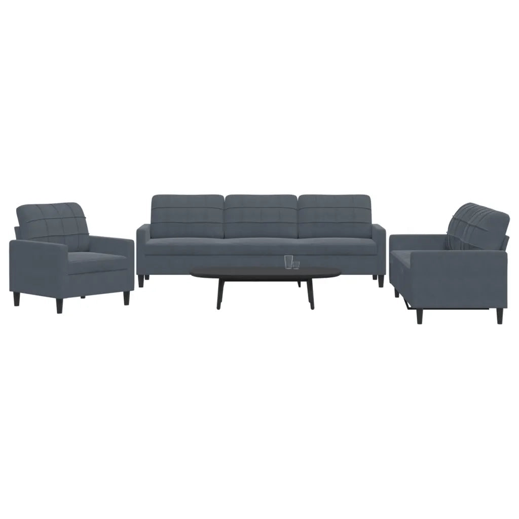 vidaXL Set di Divani 3 pz con Cuscini Grigio Scuro in Velluto