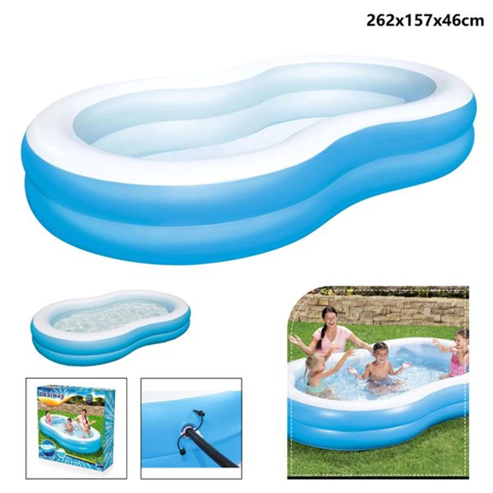 Trade Shop - Piscina Gonfiabile A Otto Per Famiglie A 2 Anelli Gonfiabili 262x157x46 Cm 54117 -