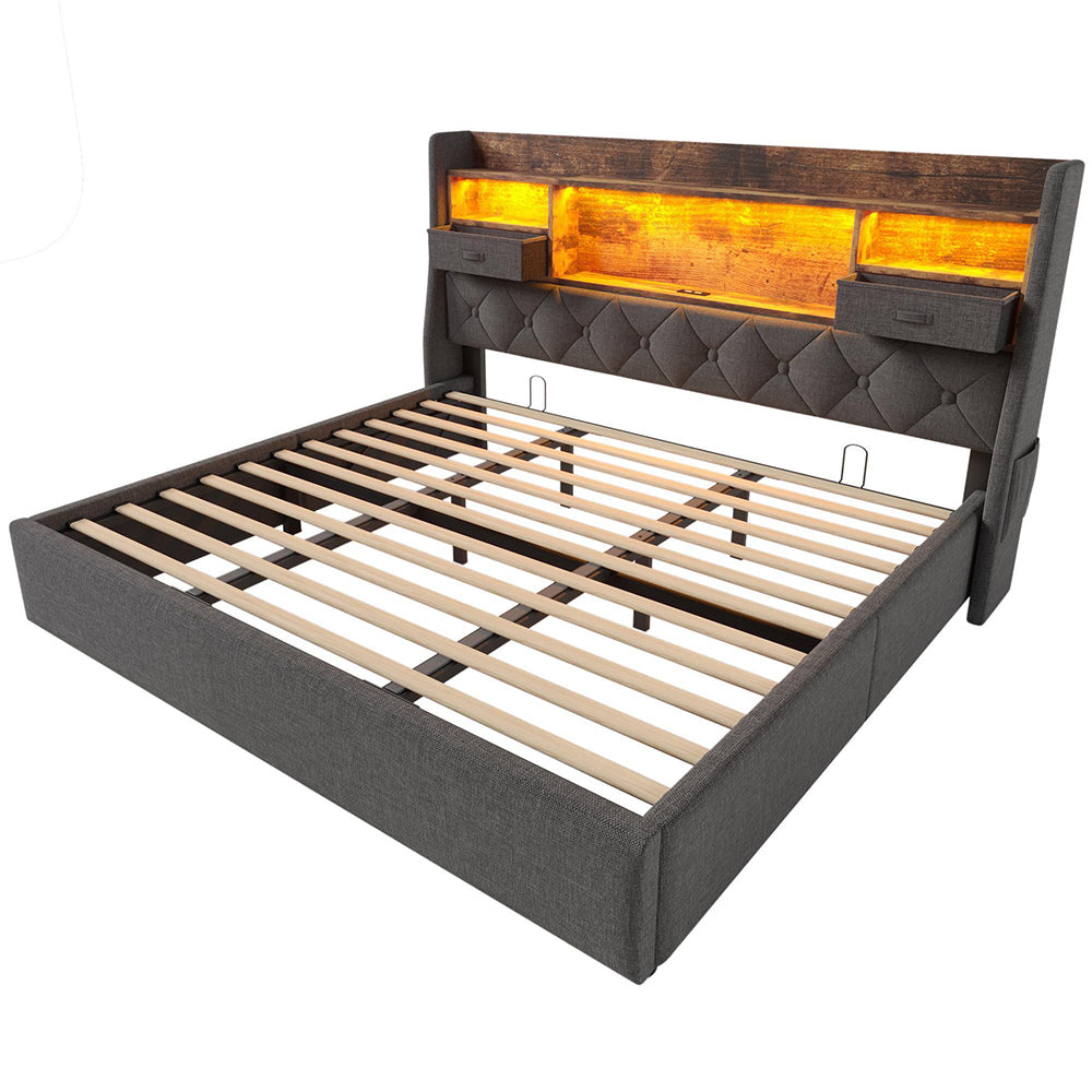 Letto 180x200cm?- Xylo - idraulico 4 USB lino grigio