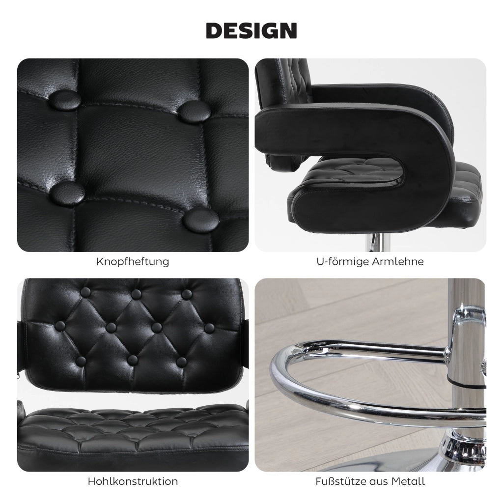 Sgabello da Bar Regolabile e Girevole 360¡ã ¨C Minimal ¨C Struttura in Metallo, Schienale, Poggiapiedi, Nero, 61x50x93-113 cm