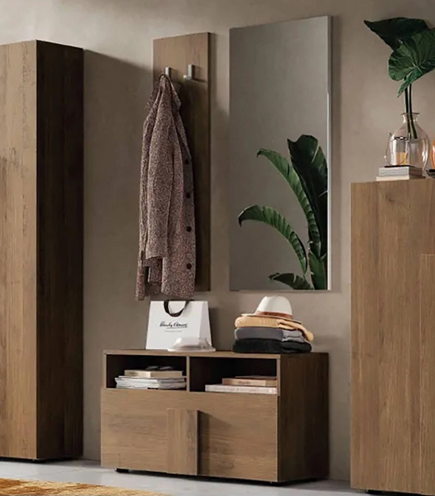 Scarpiera Indang, Mobile portascarpe, Armadio da ingresso multiuso, Mobiletto per calzature, Made in Italy, 91x35 h57 cm, Rovere