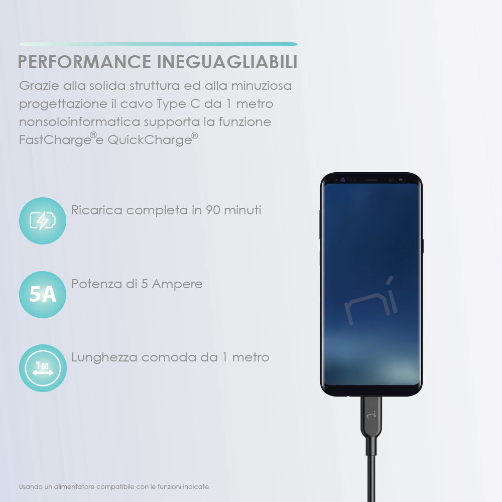 Nonsoloinformatica Cavo Type C Ricarica Rapida 5A e Dati 1m