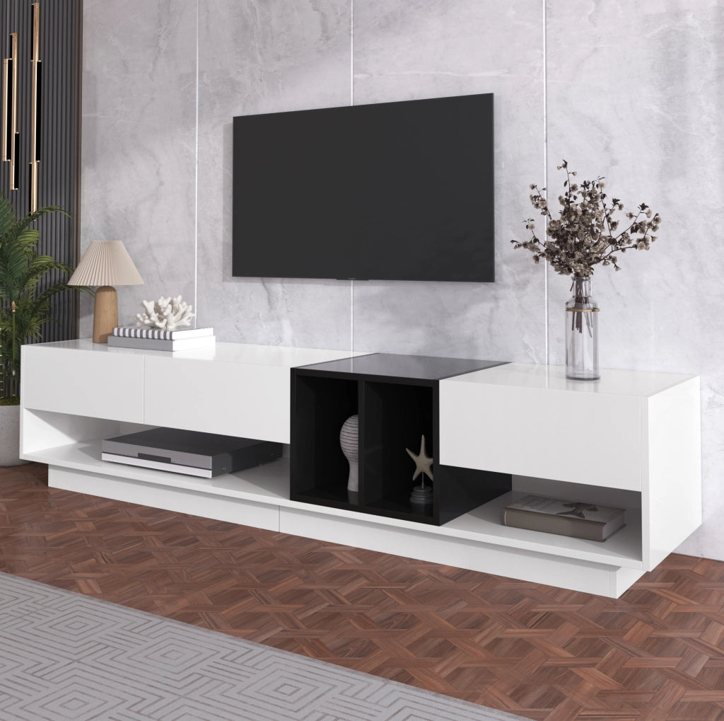 mobile TV 190 cm bianco e nero – 3 cassetti e 2 vani
