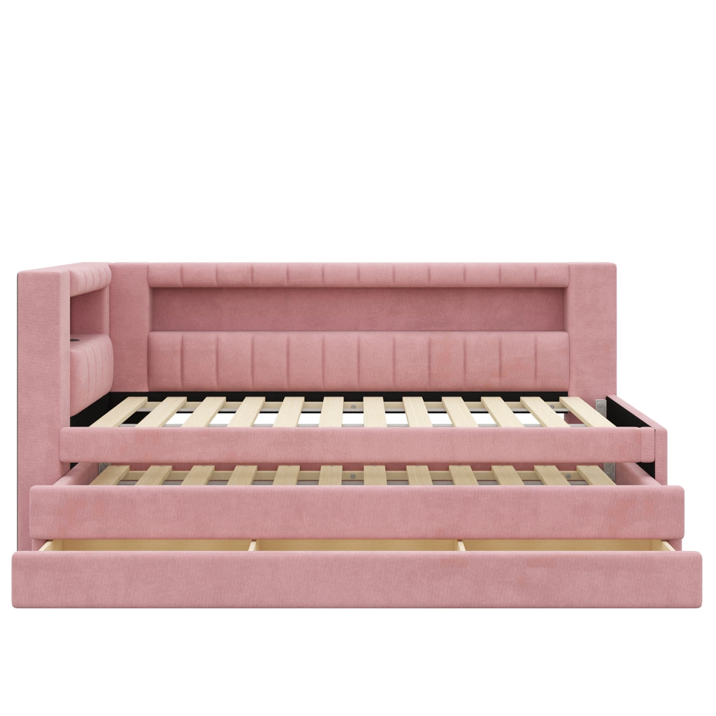 Letto imbottito rosa 90x200 con LED a 7 colori; USB e letto estraibile