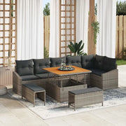 Set Divano da Giardino con cuscino 9 pcs Grigio polyrattan