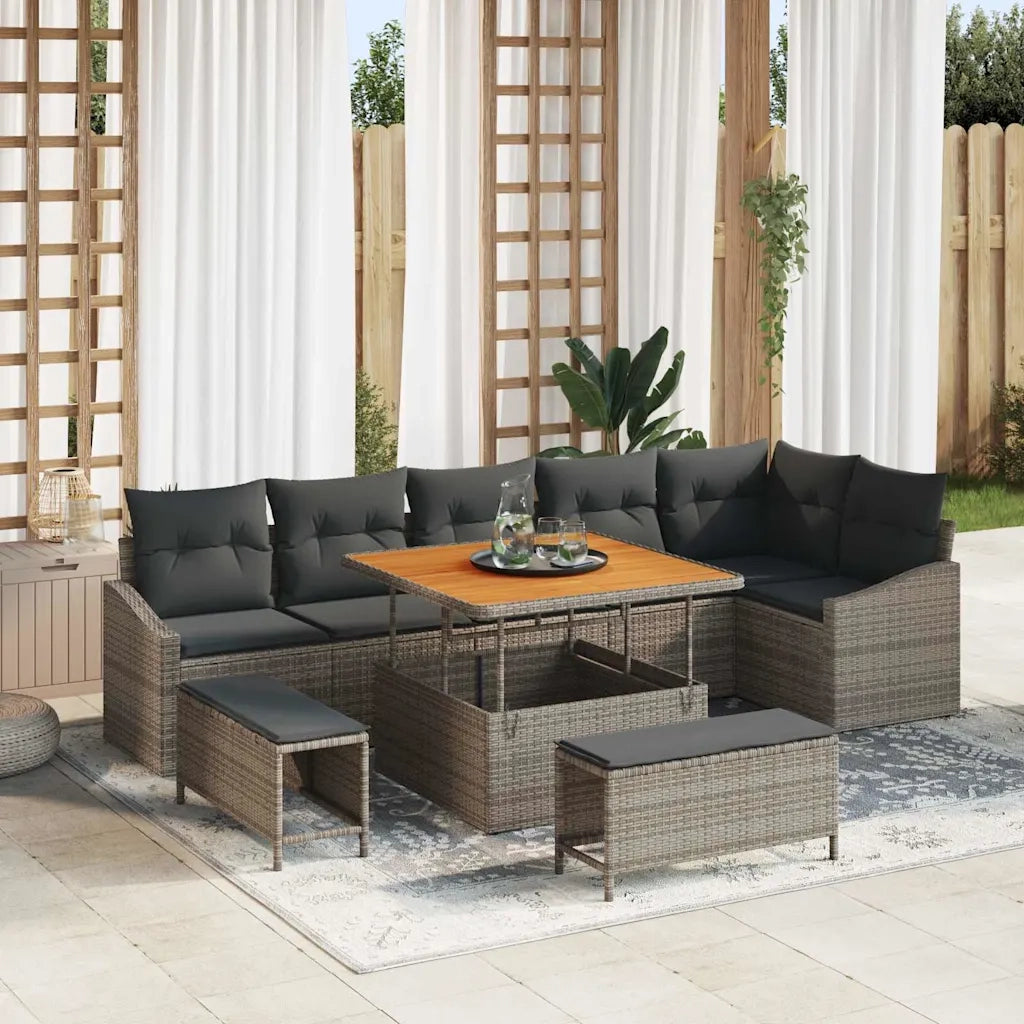 Set Divano da Giardino con cuscino 9 pcs Grigio polyrattan