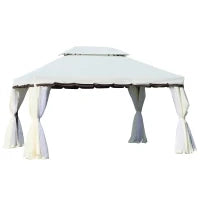 Gazebo da Giardino, Tenda Padiglione con Doppio Tetto, Pareti e Zanzariere Rimovibili, 4 x 3 m, Bianco