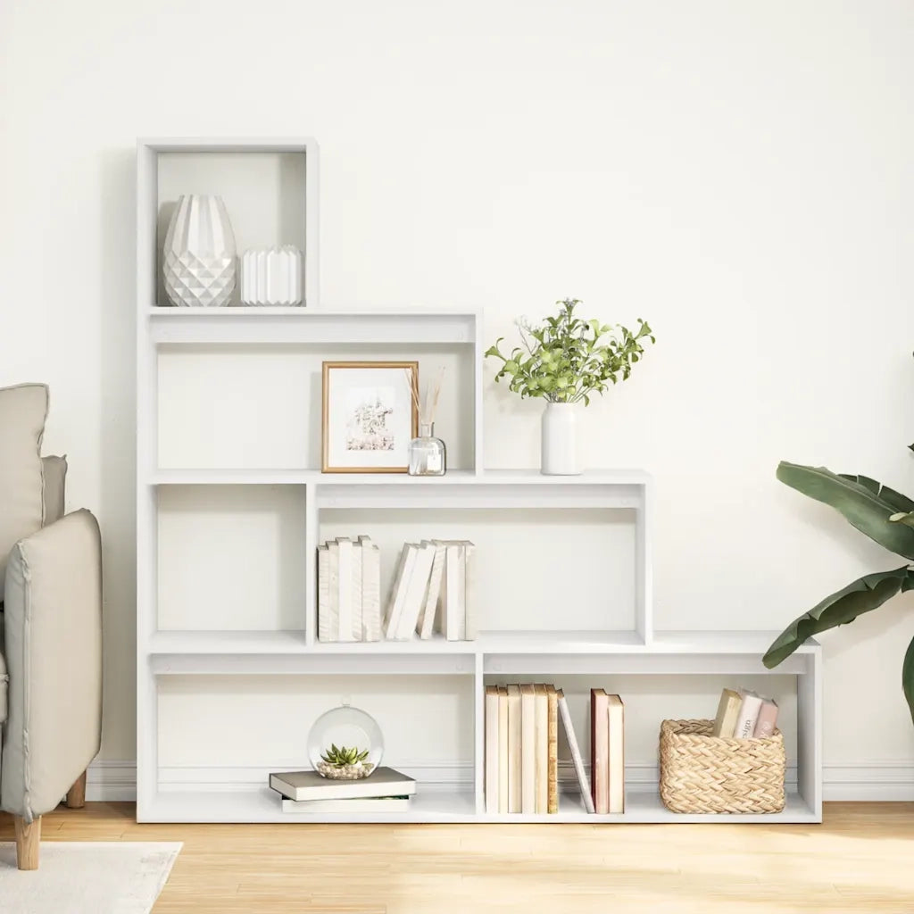 Libreria Divisorio 4 Ripiani-Scaffale per Libri-Mobile di Stoccaggio Bianca 143,5x29x143,5cm Truciolato
