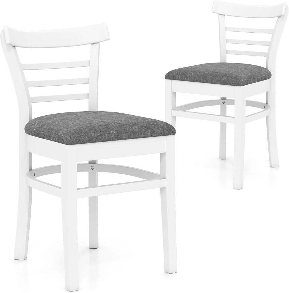 Set di 2 Sedie da Pranzo, Sedie da Cucina Senza Braccioli Rivestite in Finta Pelle con Gambe in Legno di Gomma, Seduta Imbottita e Schienale Curvo, per Soggiorno e Ristorante (Bianco)