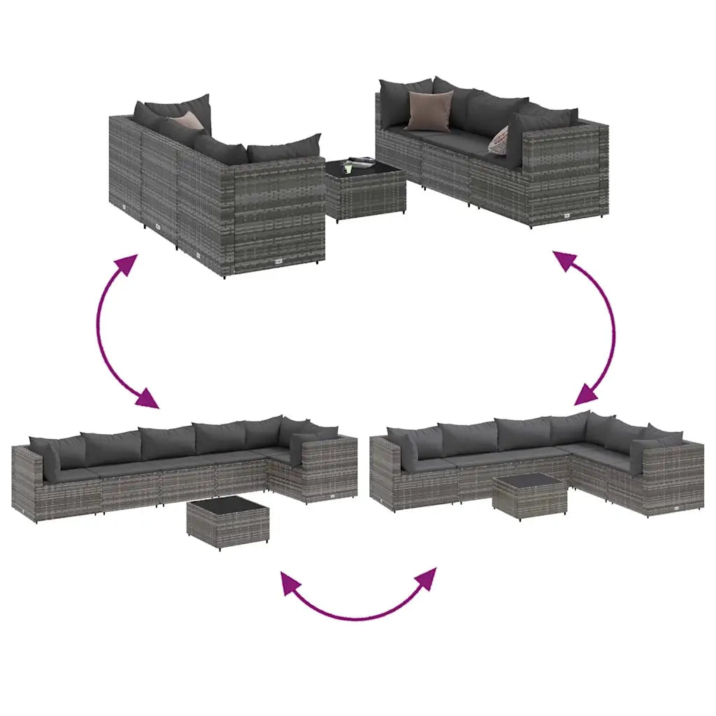Set Divani da Giardino 7 pz con Cuscini in Polyrattan Grigio 3308178
