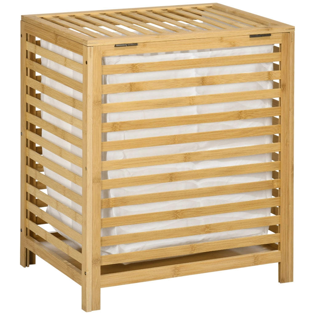 Cesto portabiancheria in bambù con coperchio e sacco interno rimovibile, 55 L, 50x36x60 cm, naturale