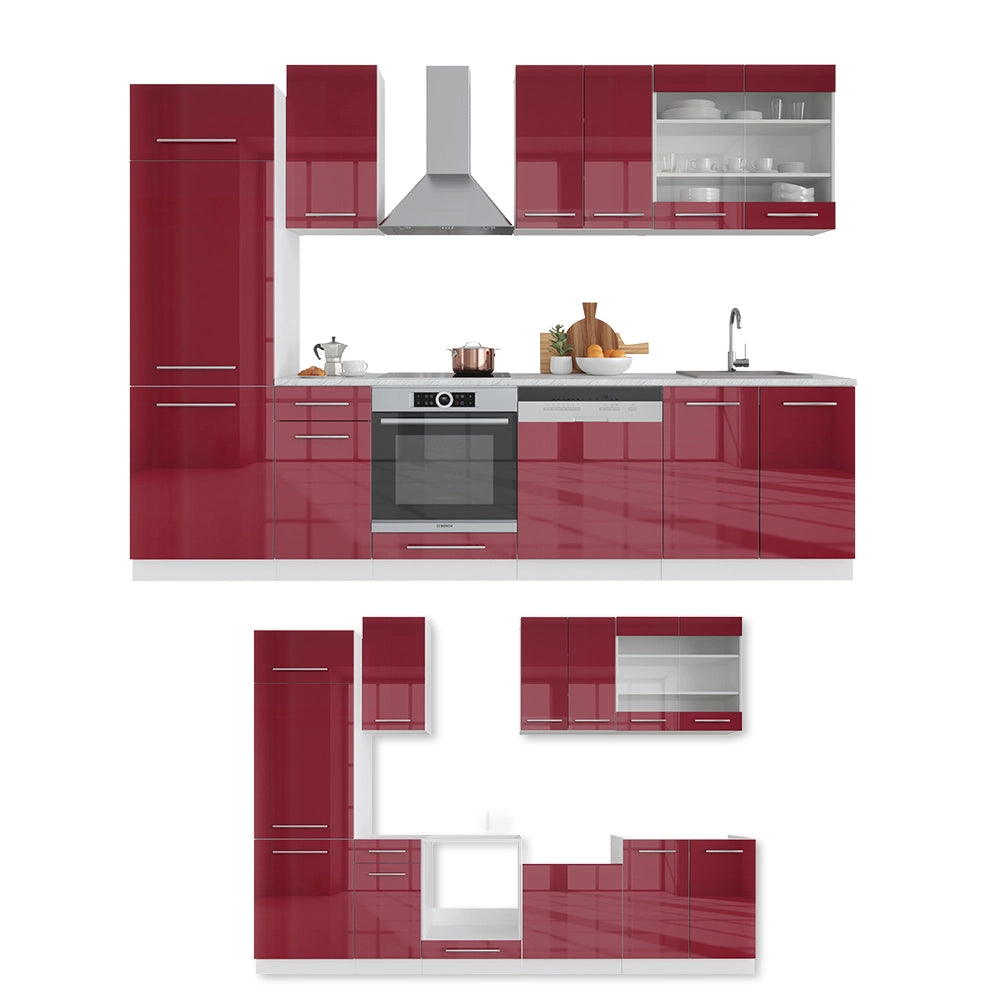 Cucina componibile Fame-Line Bordeaux lucido/Bianco 300 cm, PL Marmo Vicco