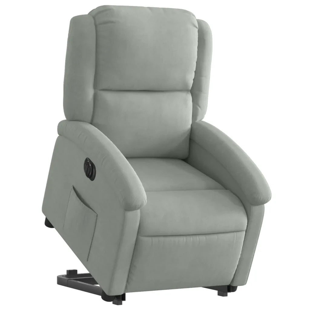 Divano Sedia-Poltrona Alzapersona Reclinante Elettrica Grigio Chiaro Velluto