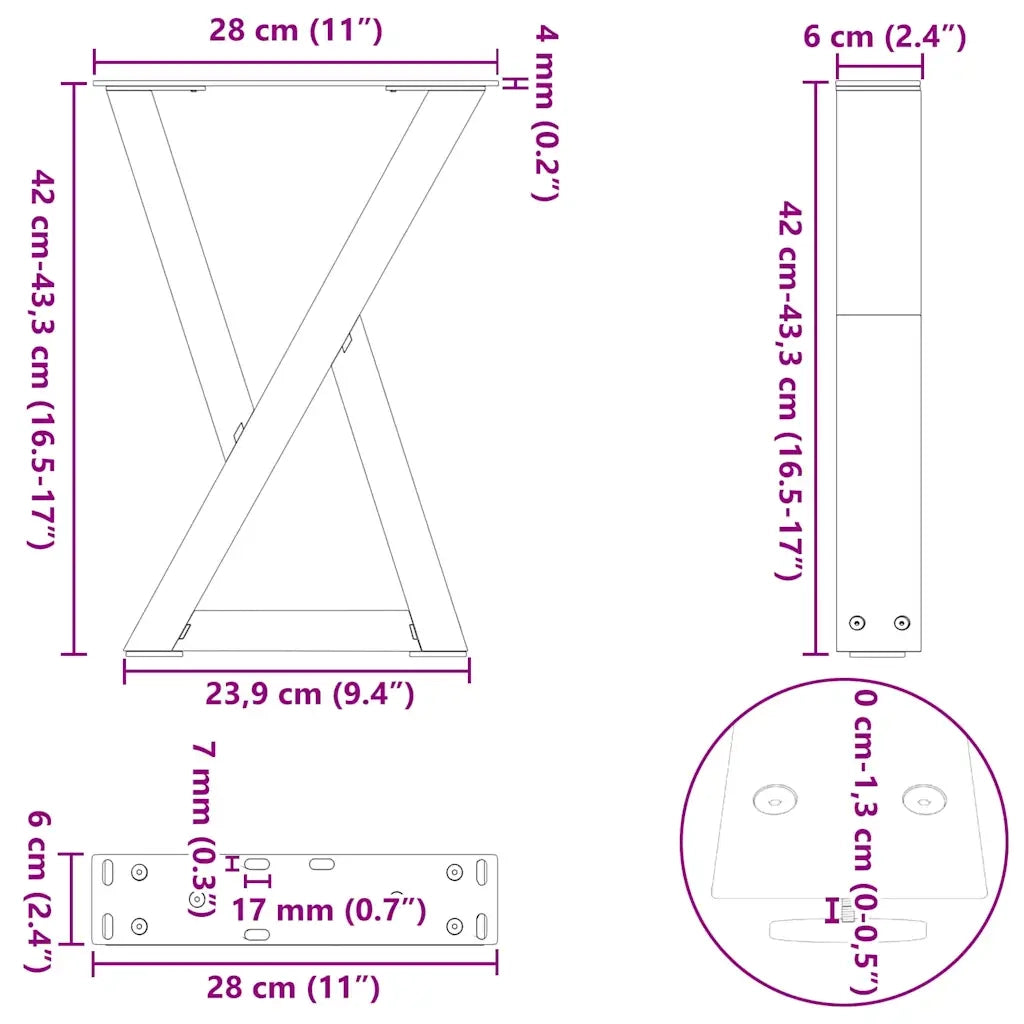 Gambe per Tavolino da Caffè 2 pz Antracite 28x(42-43,3) cm Acciaio 4012698