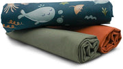 Set di tessuti in cotone a 1,5m design + 2x selezione di tessuti a colori coordinati 100% cotone (Whale Set81)