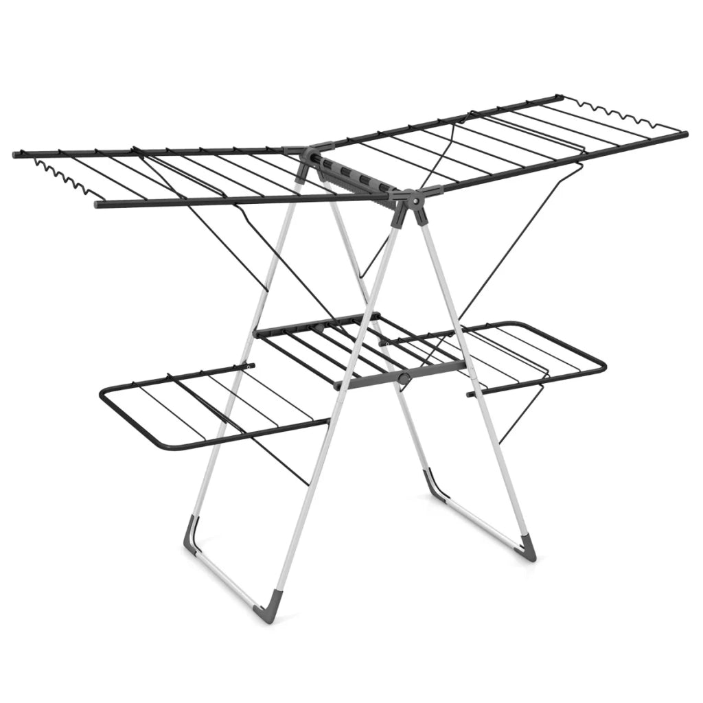 Stendibiancheria pieghevole 141 x 83,5 x 55 cm grande capacità 33 barre di asciugatura design moderno in metallo argento e grigio 20_0013733