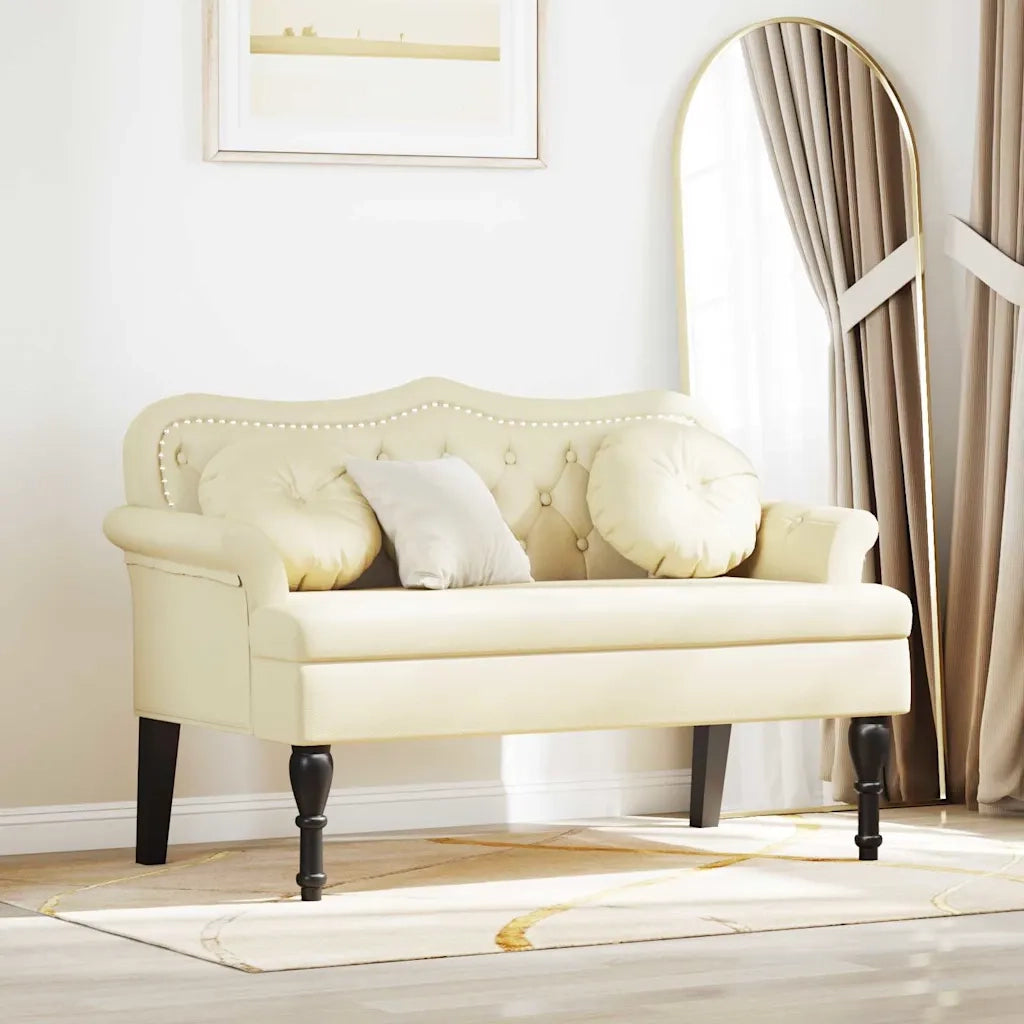 Panca Chesterfield-Sgabello-Divano Crema 120,5 x 65 x 75 cm Pelle Sintetica