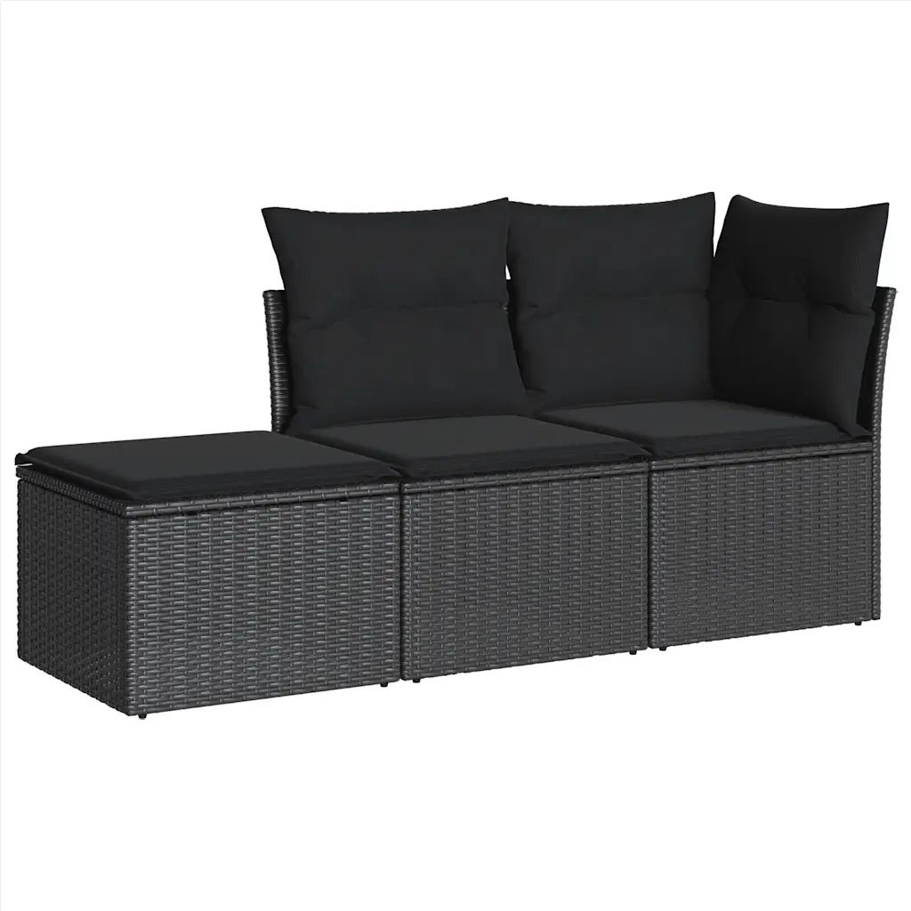 Set Divani da Giardino 3 pz | Set Salotto da Giardino con Cuscini in Polyrattan Nero