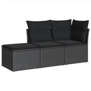 Set Divani da Giardino 3 pz | Set Salotto da Giardino con Cuscini in Polyrattan Nero