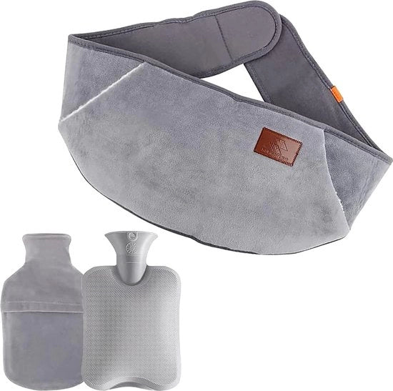 Bottiglia di acqua calda a cavo - bottiglia di acqua calda in gomma 1 litro con rivestimento morbido - rivestimento morbido per collo, spalle, schiena, gambe - grigio